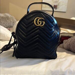 GUCCI Black Leather GG Marmont Backpack